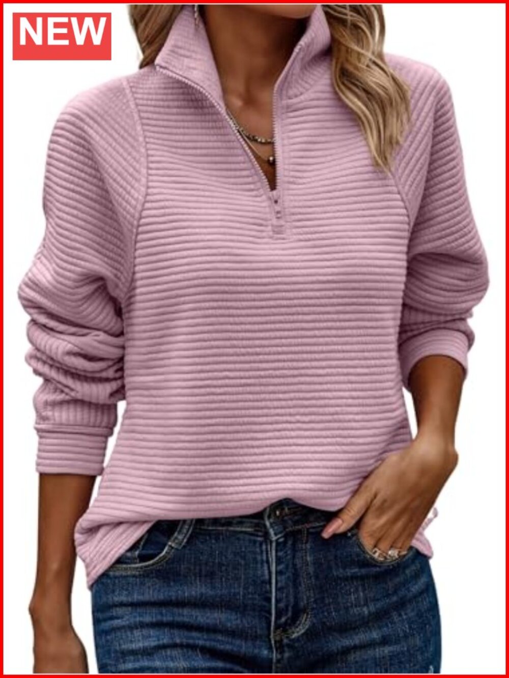 ECOWISH Quarter Zip Textured V Neck Oversized Tunic Pullover Sweatshirt